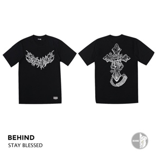 BEHIND เสื้อยืด “ STAY BLESSED “  แขนสั้น แนวสตรีท Oversize เสื้อยืดชาย หญิง_03