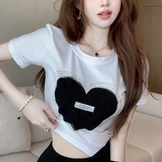 เสื้อยืดแขนสั้น ประดับเพชร สีขาว สําหรับผู้หญิง