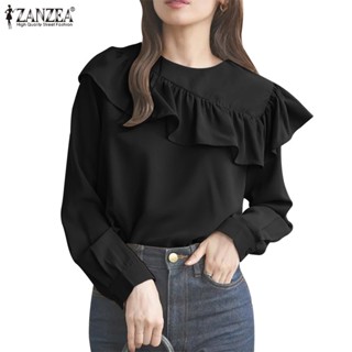 ZANZEA Korean Womens Elegant Holiday Leisure Lotus Leaf Bubble Sleeve Blouses