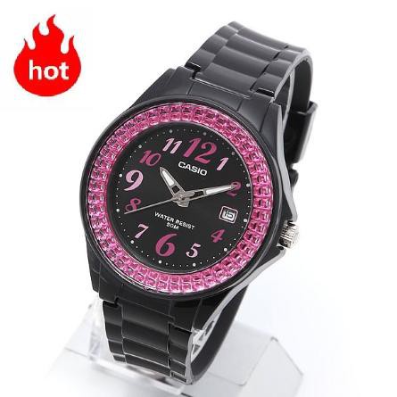 🔥🔥ส่งเร็วCasio Standard รุ่น LX-500H-1B นาฬิกาข้อมือผู้หญิง สายเรซิ่นสีดำ ขอบหน้าปัดเพชร สีม่วง แท้ 100% ประกันศูนย์ 1