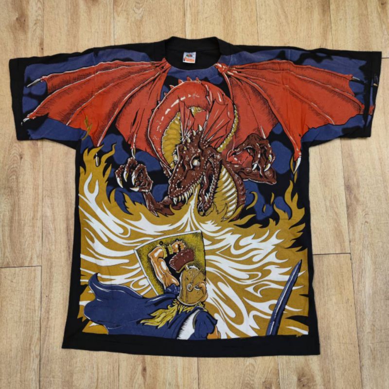 Liquid Blue Dragon, FRUIT OF THE LOOM, OVP Vintage, เสื้อลายมังกร