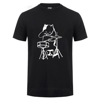 เสื้อยืดผ้าฝ้าย พิมพ์ลายกลอง แมวกลอง ของขวัญวันเกิด แฟชั่นสําหรับผู้ชาย