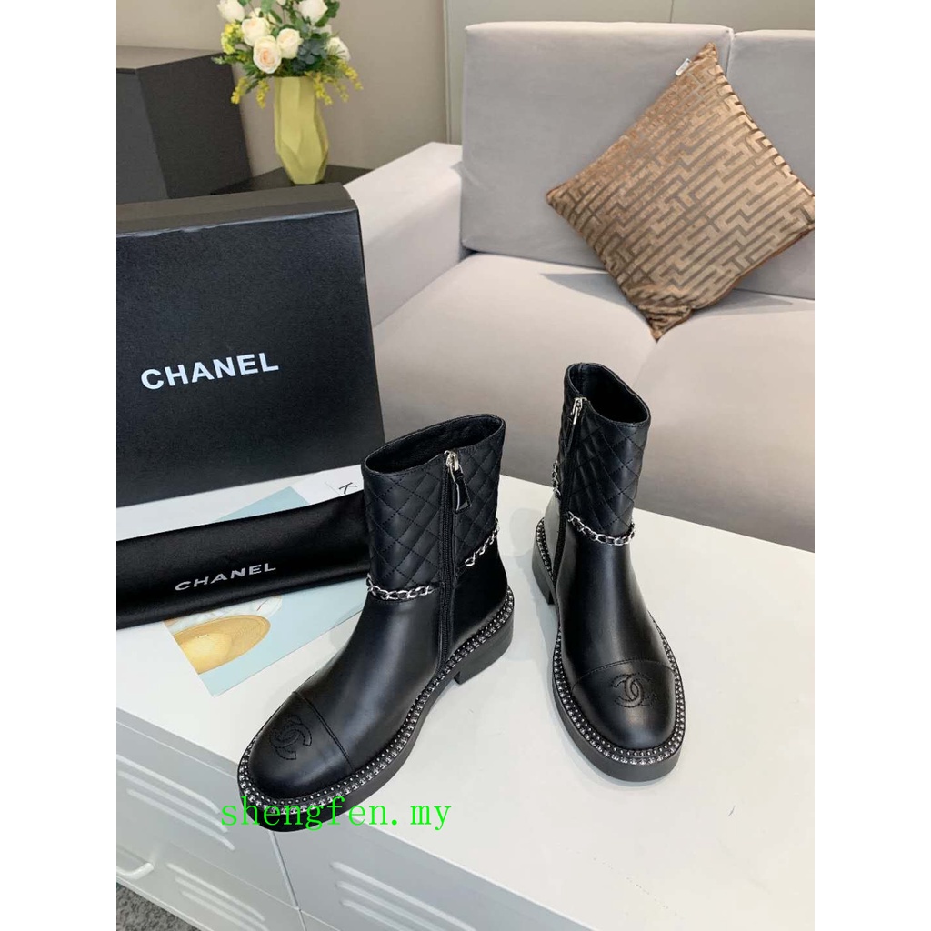 🔹ขายด่ว☀️◆ Chanel Rhombic รองเท้าบูทสั้นส้นหนาแฟชั่นผู้หญิงรองเท้า 12614