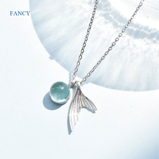 Fancy คลาสสิก สีเงิน นางเงือก สีฟ้า คริสตัล สร้อยคอ สําหรับผู้หญิง เครื่องประดับแฟชั่น คุณภาพสูง ใหม่