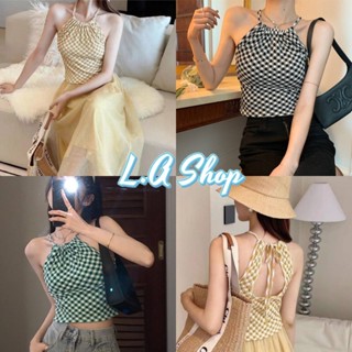 L.A Shop พร้อมส่ง  เสื้อสายเดี่ยวไหมพรม ลายตาราง ดีเมลเว้าหลังเบาๆ เซ็กซี่ปนน่ารัก "96135"