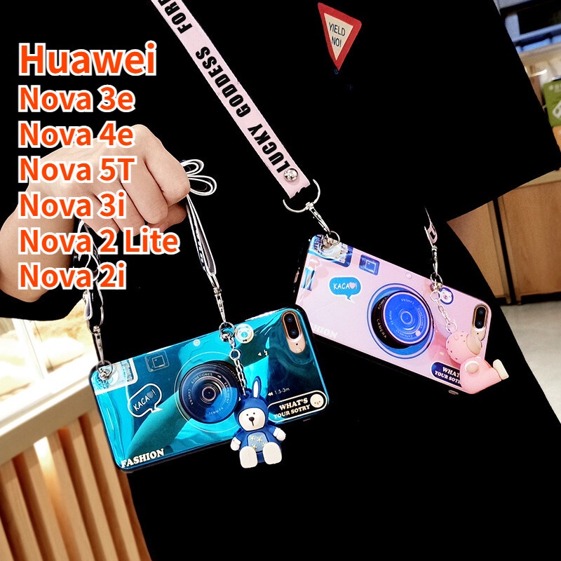 เคสโทรศัพท์มือถือ ซิลิโคน พร้อมสายคล้องกล้อง และตุ๊กตาน่ารัก สําหรับ Huawei Nova 5T Nova 4e Nova 3e Huawei Nova 2i Huawei Nova 3i Huawei Nova 2 Lite