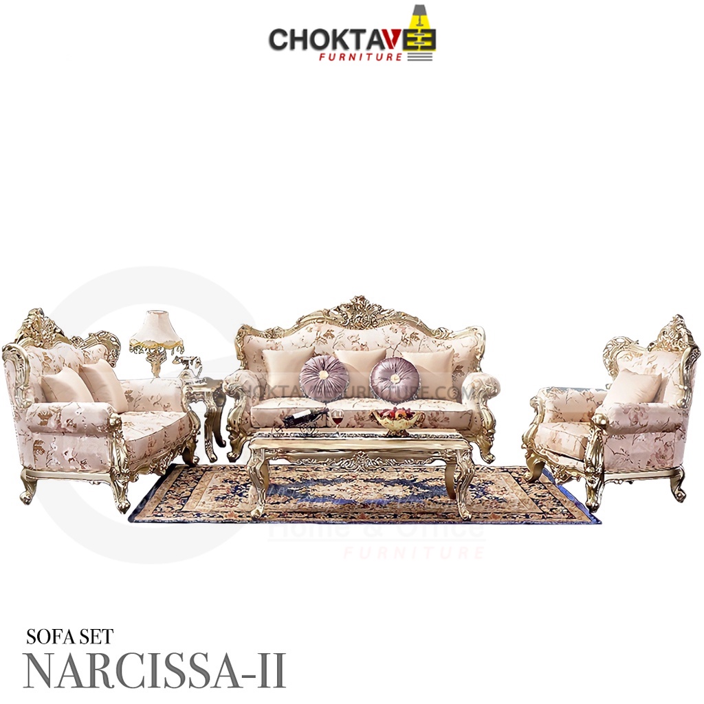 ชุดโซฟาหลุยส์ 4ชิ้น (3+2+1ที่นั่ง+โต๊ะกลาง) Gold Diamond Series รุ่น TSF-LV-SET NARCISSA-II [Pick Co