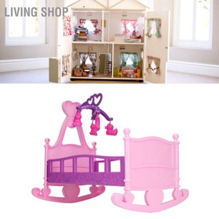 Living Shop 1:12 Scale Dollhouse Crib Cradle Furniture เหมือนจริงเครื่องประดับจิ๋ว DIY Doll พร้อมโมบายสำหรับเด็ก