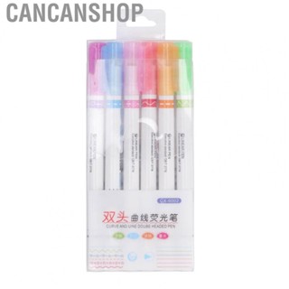 Cancanshop 6pcs Curve Highlighter Pen Dual Tip Even  Output 6 Colors Cute Curve Markers