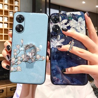 เคสโทรศัพท์มือถือนิ่ม ลายดอกไม้ แต่งกลิตเตอร์ พร้อมขาตั้ง สําหรับ OPPO Reno8 T 4G 5G Reno 8T