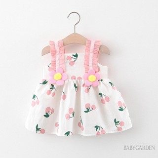 Babygarden-9m-2y ชุดเดรสทรงเอ แขนกุด พิมพ์ลายเชอร์รี่ ดอกไม้ 3D ทรงหลวม แฟชั่นฤดูร้อน สําหรับเด็กผู้หญิง