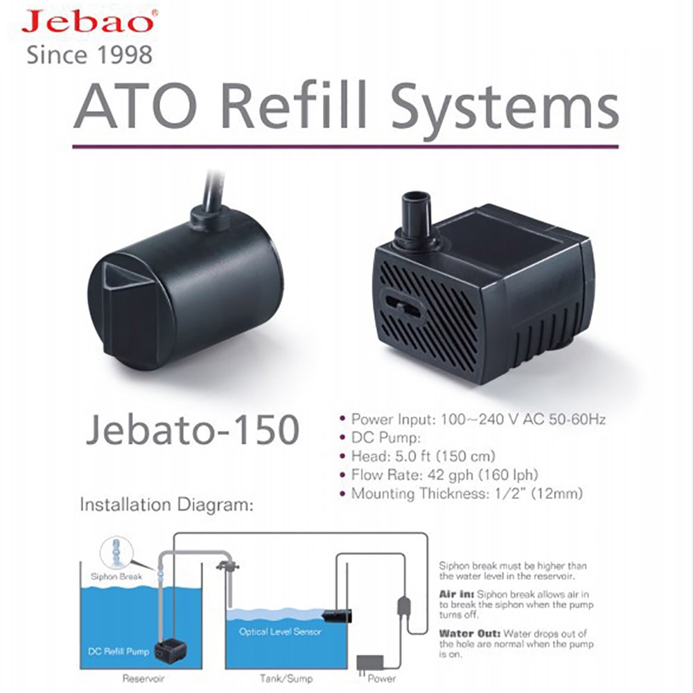 Jebao ATO ระบบเติม Jebato-150 Aquarium อัตโนมัติ Water Filler สําหรับถังปลาน้ําจืด Marinewater ปั๊มน้ําการไหลเวียน