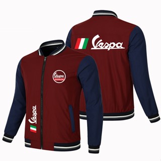 เสื้อแจ็กเก็ตลําลอง แบบบาง แต่งซิป ขนาดใหญ่ ลายโลโก้ Vespa สําหรับผู้ชาย 2022