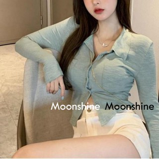 Moon เสื้อครอป เสื้อแฟชั่นผู้หญิง y2k สีพื้น สําหรับผู้หญิง ใส่ไปคลับ ปาร์ตี้ 2023 NEW 23022201