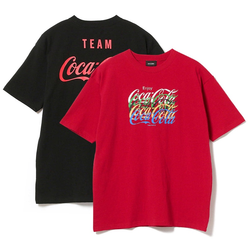 แฟชั่น Beams X Coca-Cola เสื้อยืดแขนสั้น พิมพ์ลาย Coca-Cola หลากสี