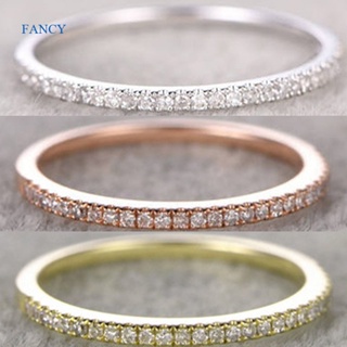 Fancy แหวนเพชร แถวเดียว สีทอง สีเงิน สีโรสโกลด์ เรียบง่าย แฟชั่นสําหรับผู้หญิง