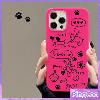 PingCoo - Candy Case For iPhone 14 13 12 11 Plus Pro Max XR TPU Soft Glossy Pink Case Creative Messy Doodles Camera Protection Shockproof Back Cover