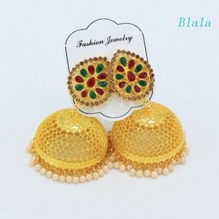 Blala Jhumka Jhumki ต่างหู ประดับลูกปัด พู่ สีทอง สไตล์อินเดีย