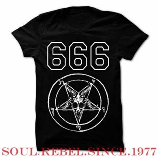 เสื้อยืดผ้าฝ้ายพิมพ์ลายแฟชั่น เสื้อยืด พิมพ์ลาย HAIL SATAN 666 PUNK ROCK สําหรับผู้ชาย_01