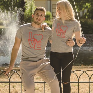 2021 Valentines Day T-shirt couple T-shirt large couple top Valentines day short sleeve เสื้อยืด