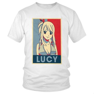 เสื้อยืดพิมพ์ลายแฟชั่น เสื้อยืดแขนสั้น ผ้าฝ้าย พิมพ์ลายอนิเมะ Fairy Tail Man Lucy Heartfilia แฟชั่นฤดูร้อน สไตล์ญี่ปุ่น