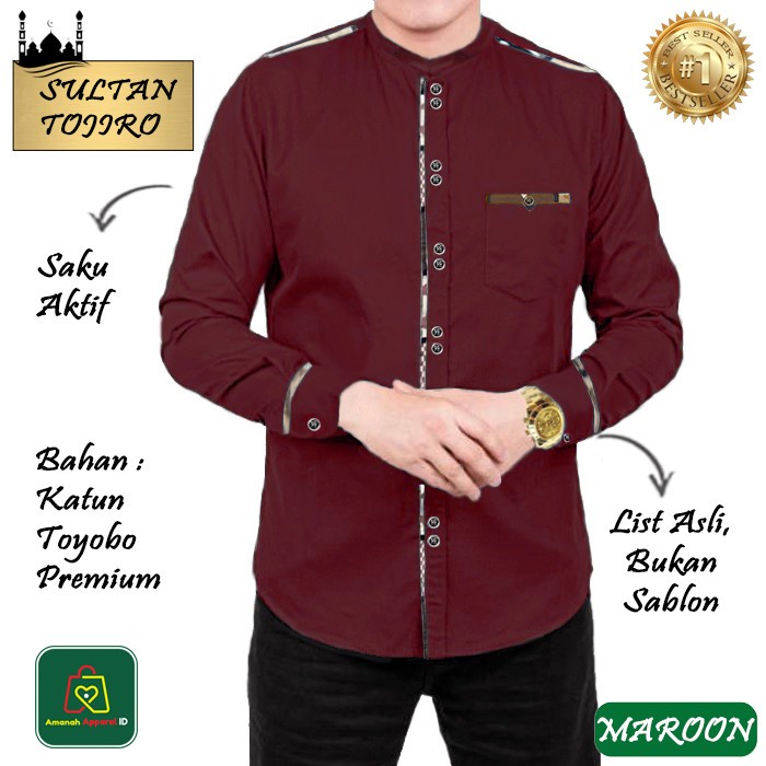 KATUN เสื้อเชิ้ตผู้ชายมุสลิมล่าสุด SULTAN TOJIRO Premium Cotton M-XXXL / 23355-23363 - Maroon, L Y4O