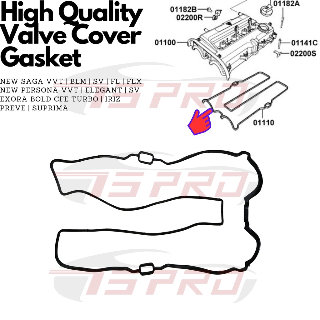 Proton Saga VVT BLM FL FLX Persona ความสง่างาม Exora Bold CFE Turbo Rocker ปะเก็นฝาครอบวาล์ว (ยางสีดํา) OEM: PW810724