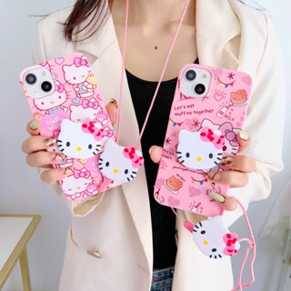 เคสโทรศัพท์มือถือแบบนิ่ม ลายการ์ตูนเฮลโลคิตตีน่ารัก พร้อมสายคล้อง และที่ตั้งวาง สําหรับ Samsung Galaxy A02 M02 A02S A22 5G A32 4G A52 4G 5G A52S 5G A72 5G A53 5G A13 4G A13 5G A03S A31