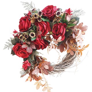 Living Room Gift Home Decor Craft Wall Hanging Artificial Rose Indoor Outdoor Natural Rattan For Front Door Fall Wreath