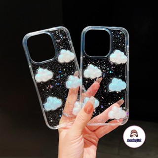 เคสโทรศัพท์มือถือใส แบบนิ่ม กันกระแทก ประดับเลื่อม ลายก้อนเมฆ และกลิตเตอร์ สําหรับ IPhone 11 14 Pro Max 13 12 Pro Max