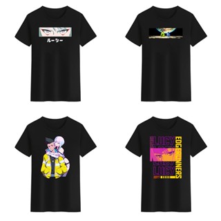 เสื้อยืดคอกลม พิมพ์ลาย Lucy And David Cyberpunk สีดํา สีขาว สําหรับผู้ชาย และผู้หญิง