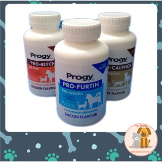 Progy อาหารเสริมบำรุงเลือด ขน เสริมแคลเซียม สำหรับสัตว์เลี้ยง รสไก่ แบคอน และ เนื้อ 35เม็ด