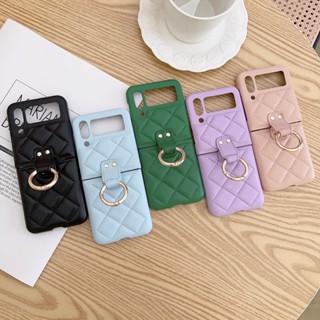 เคสโทรศัพท์มือถือหนัง กันกระแทก พร้อมแหวนขาตั้ง หรูหรา สําหรับ Samsung Galaxy Z Flip 3 5G Z3 Z Flip 3 Flip 3