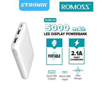 ETRONIK Romoss Pure 05 5000 mAh ธนาคารพลังงานขนาดเล็ก 2.1A ธนาคารชาร์จแบบพกพา