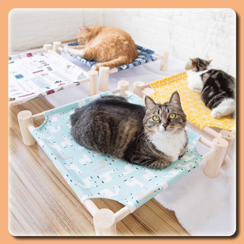 Cat เตียงแมว ที่นอนแมว เปลแมว ถอดง่ายใส่ง่าย เบาะนอนสัตว์เลี้ยง เปลแมว เตียงแมว ครบชุดไม้+ผ้า พกพาสะดวก เคลื่อนย้ายง่าย