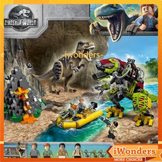 T. Rex vs Dino-Mech Battle Building Blocks Jurassic World MOC 75938 Model Ornaments Gifts ของขวัญของเล่น