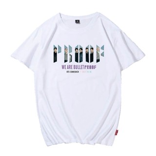 KPOP BTS PROOF เดียวกันเสื้อยืดผู้ชายและผู้หญิง Plus ขนาดหลวมแขนสั้นเกาหลีสไตล์ Ins คู่แฟชั่นเสื้อลำลอง tee Top