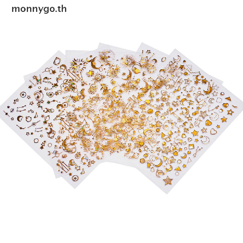 Monnygo 6 ชิ ้ น/set Aurora Gold Silver สติ ๊ กเกอร ์ ติดเล ็ บ 3D Horaphic Laser Nail Art Decals TH