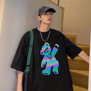 Fashion reflective little bear tops spot 2022 new hip-hop T-shirt men and women oversized shirts mens short-sleeve_07