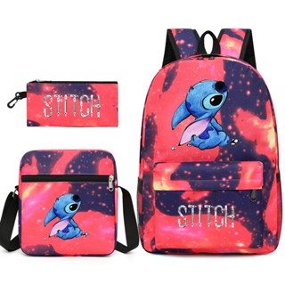 กระเป๋าเป้สะพายหลัง กระเป๋านักเรียน ลาย Stitch พร้อมกล่องดินสอ จํานวน 3 ชิ้น