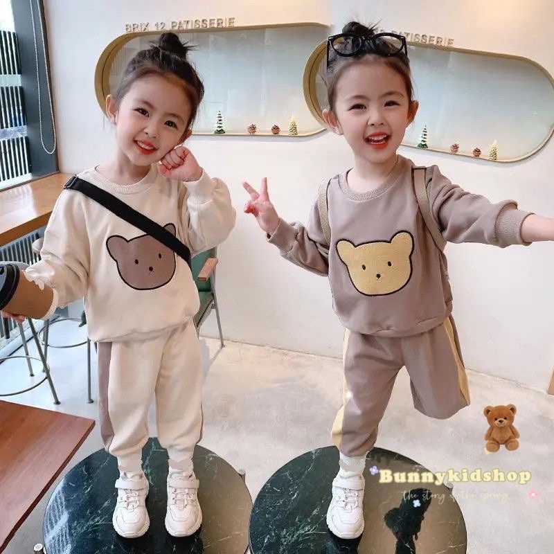 ชุดเซ็ตเด็กผู้หญิง ชุดเด็ก ชุดวอมกันหนาวน้องหมี🧸🧸สำหรับเด็กผู้หญิงและเด็กผู้ชาย สไตล์เกาหลี เสื้อผ้าเด็กผู้หญิง