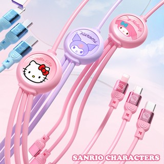 3-in-1 Sanrio SJ-726 สายชาร์จเร็ว แบบพกพา ลายคิตตี้ คิตตี้ คิตตี้ ชินนาม่อนโรล มายเมโลดี้ ไลท์เทนนิ่ง Micro USB TYPE-C 3-in-1