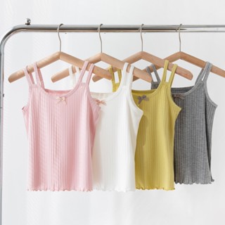 เสื้อกล้ามแขนกุด ประดับโบว์ สวมใส่สบาย สําหรับเด็กผู้หญิง