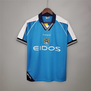 เสื้อกีฬาแขนสั้น ลายทีมชาติฟุตบอล Manchester City 99-01 ชุดเหย้า สไตล์เรโทร