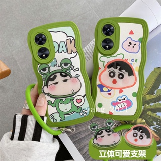 Phone Case เคส OPPO A78 5G Funny Cute Crayon Shin-chan Cartoon Casing Lens Protection Big Waves Soft Cover with Bracket and Silicone Bracelet New Design 2023 เคสโทรศัพท