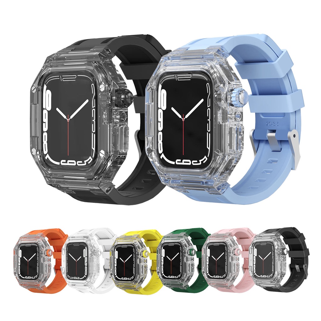 สายนาฬิกาข้อมือยางซิลิโคนใส หรูหรา สําหรับ Apple Watch 8 7 se 6 5 4 iwatch 44 มม. 45 มม. 41 มม. 40 มม.