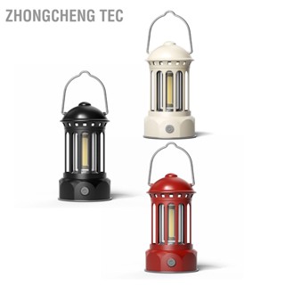 Zhongcheng Tec COB Camping Lantern Retro ABS เหล็กชุบโครเมี่ยมพร้อมแบตเตอรี่โคมไฟแคมป์แบบพกพาสำหรับการตกปลากลางแจ้ง