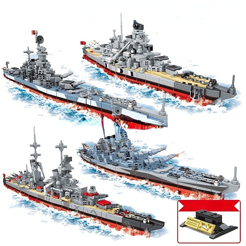 Mytopshop ใหม่ ชุดของเล่นตัวต่อฟิกเกอร์ WW2 USS North Carolina Iowa Prinz Eugen Schwerer Kreuzer KMS