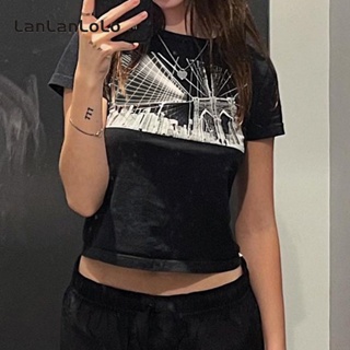 Lanlanlolo เสื้อยืดลําลอง แขนสั้น คอกลม พิมพ์ลาย แฟชั่นสําหรับสตรี 2023