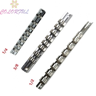 【COLORFUL】Socket Rack Holder 1/4 3/8 1/2inch With 8 Clips On Rail Universal Organizer